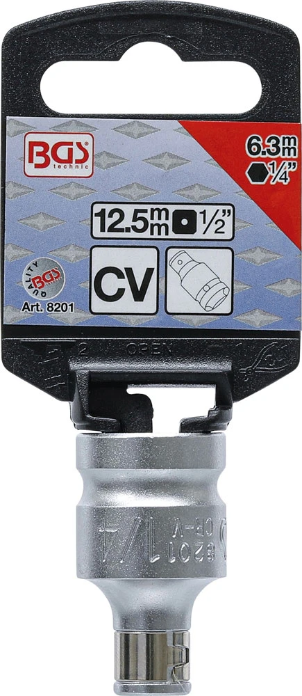 Adaptateur D'embouts Avec Bille De Retenue Carré 1/2" Sur Hexagone 1/4 1 Adaptateur D'embouts Avec Bille De Retenue Carré 1/2" Sur Hexagone 1/4